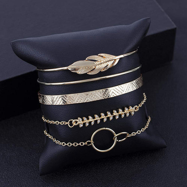 Gold Plated Feather & Vine Collection Bracelet Pack of 5