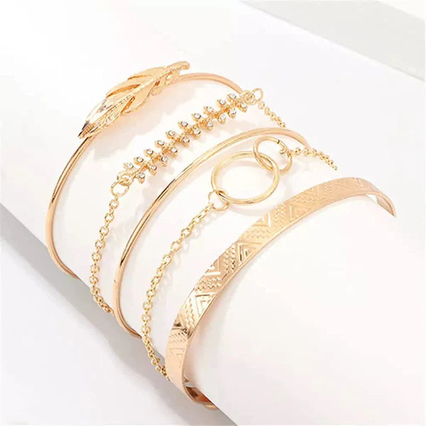 Gold Plated Feather & Vine Collection Bracelet Pack of 5