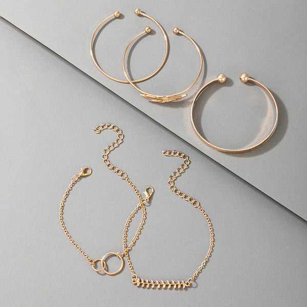 Gold Plated Feather & Vine Collection Bracelet Pack of 5