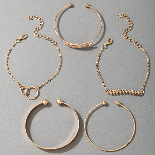 Gold Plated Feather & Vine Collection Bracelet Pack of 5
