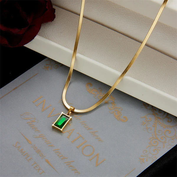 18 K Gold-Plated Anti Tarnish Green (Time Stone) Pendant