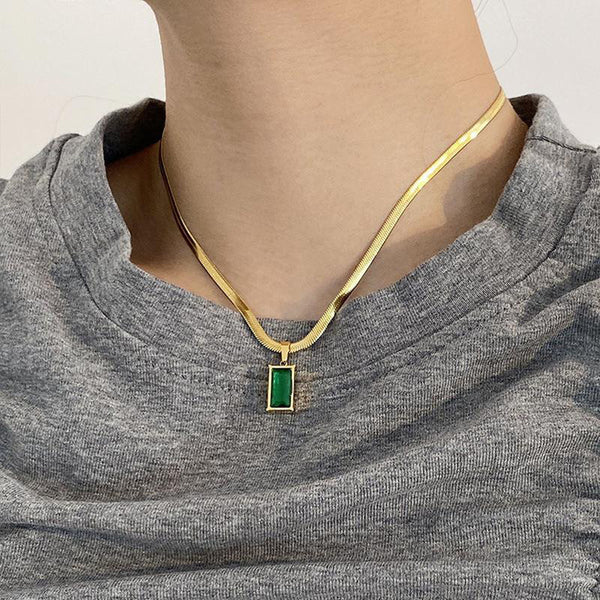 18 K Gold-Plated Anti Tarnish Green (Time Stone) Pendant
