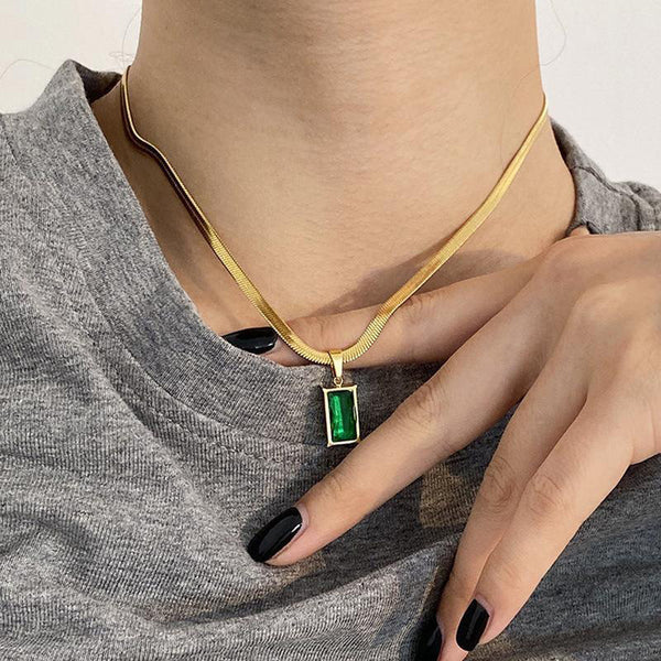 18 K Gold-Plated Anti Tarnish Green (Time Stone) Pendant