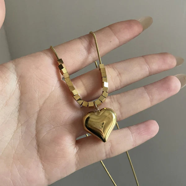 Gold-Plated Anti Tarnish Golden Cubes & Heart Glow Pendant