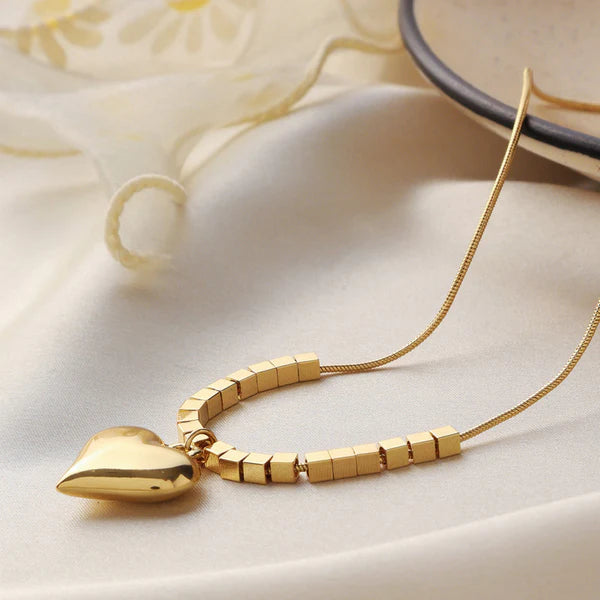 Gold-Plated Anti Tarnish Golden Cubes & Heart Glow Pendant