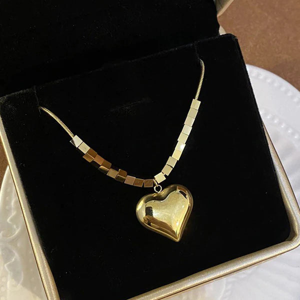 Gold-Plated Anti Tarnish Golden Cubes & Heart Glow Pendant