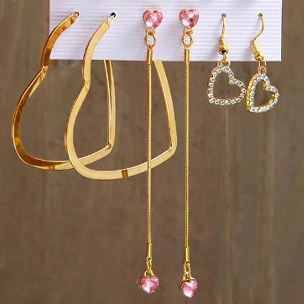Gold Plated Pink and Gold Studs and Drop Earrings Combo of 6
