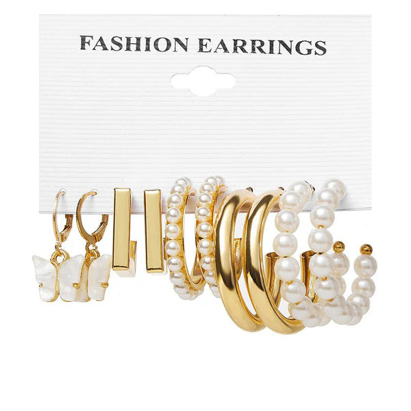 Gold Plated & Pearl design Earrings Set of 5