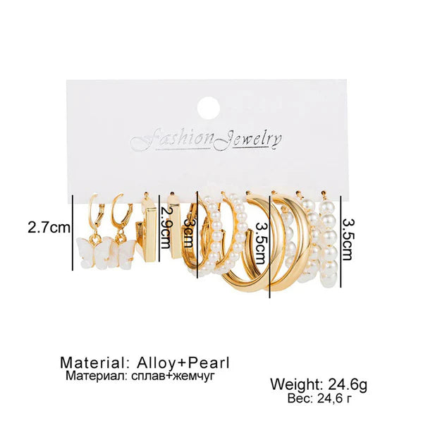 Gold Plated & Pearl design Earrings Set of 5