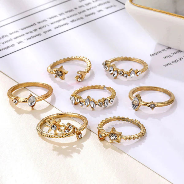 Gold Plated Stackable Galaxy Rings Set of 7