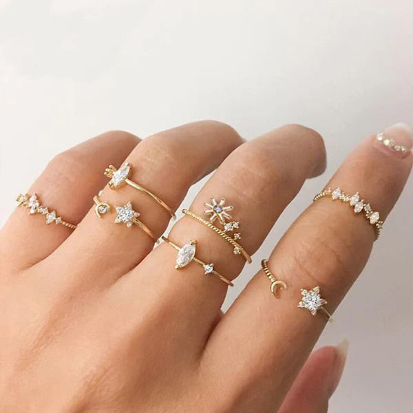 Gold Plated Stackable Galaxy Rings Set of 7
