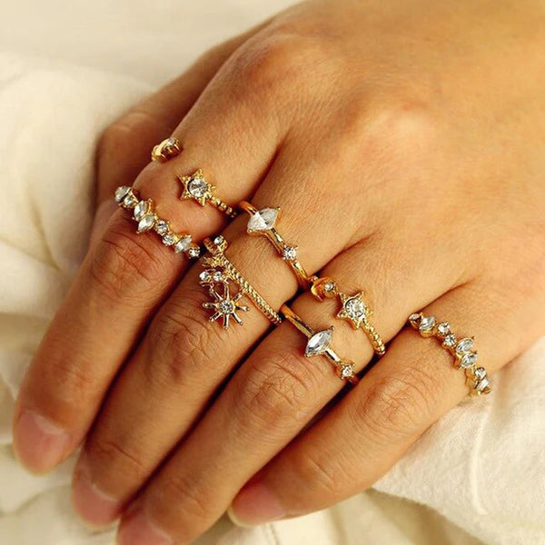 Gold Plated Stackable Galaxy Rings Set of 7