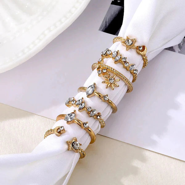 Gold Plated Stackable Galaxy Rings Set of 7
