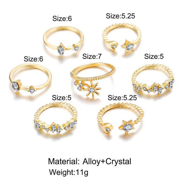 Gold Plated Stackable Galaxy Rings Set of 7