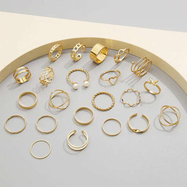 Gold Plated Rings Set of 22 various design For Women