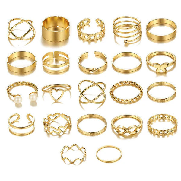 Gold Plated Rings Set of 22 various design For Women