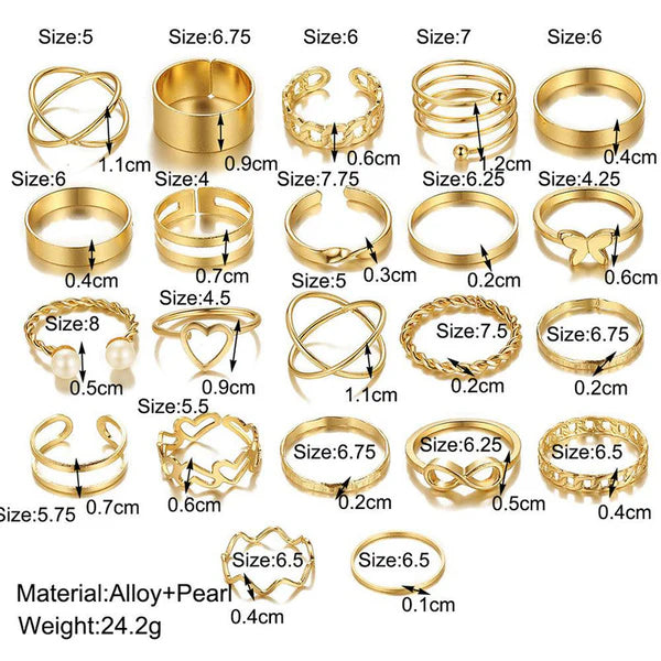 Gold Plated Rings Set of 22 various design For Women