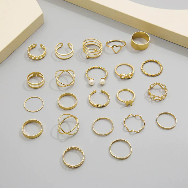 Gold Plated Rings Set of 22 various design For Women