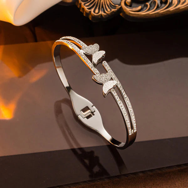 Silver Plated Butterfly inspired American Diamond Studded Anti-Tarnish Bracelet