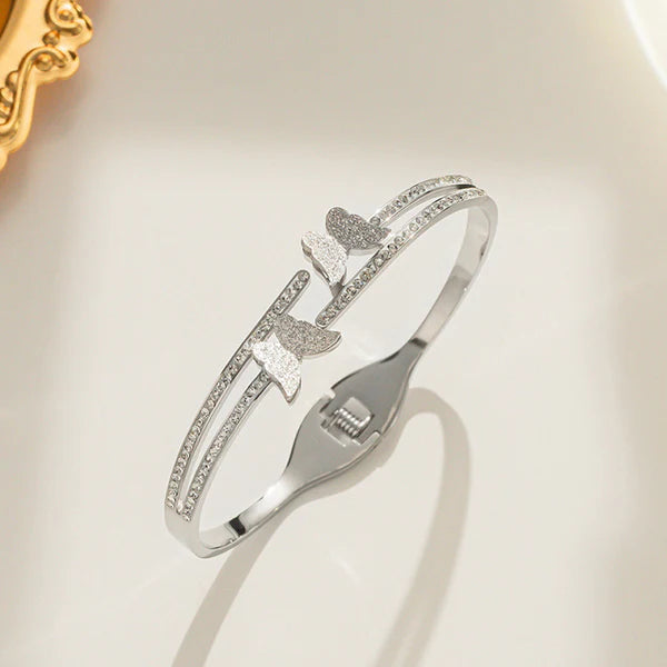 Silver Plated Butterfly inspired American Diamond Studded Anti-Tarnish Bracelet