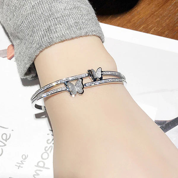 Silver Plated Butterfly inspired American Diamond Studded Anti-Tarnish Bracelet