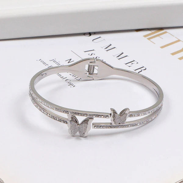 Silver Plated Butterfly inspired American Diamond Studded Anti-Tarnish Bracelet