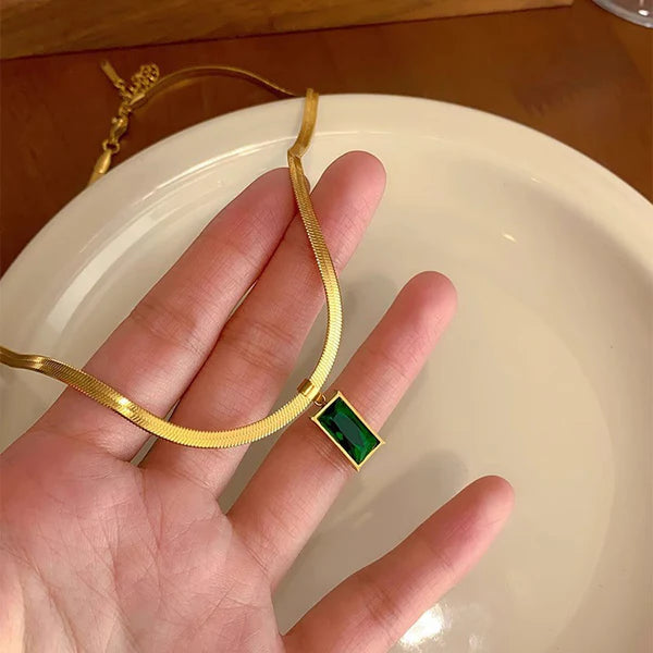 18 K Gold-Plated Anti Tarnish Green (Time Stone) Pendant