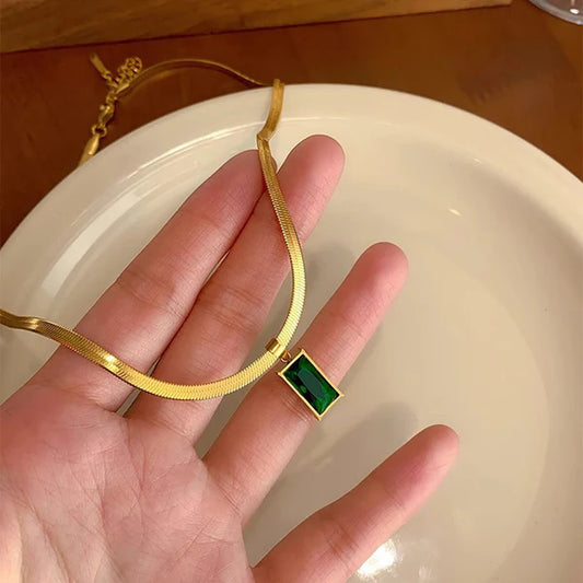 18 K Gold-Plated Anti Tarnish Green (Time Stone) Pendant