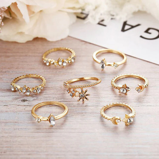 Gold Plated Stackable Galaxy Rings Set of 7