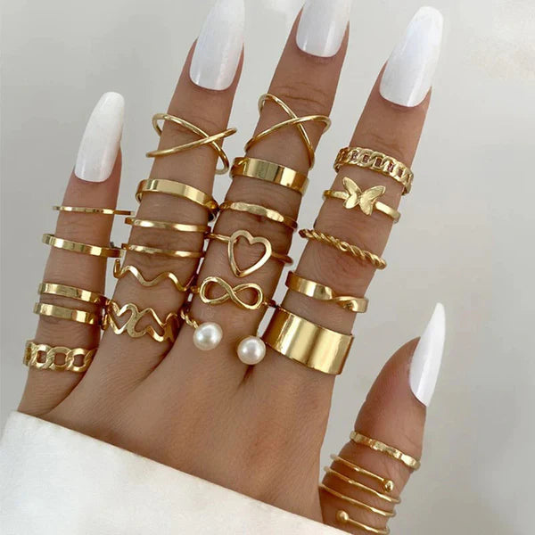 Gold Plated Rings Set of 22 various design For Women