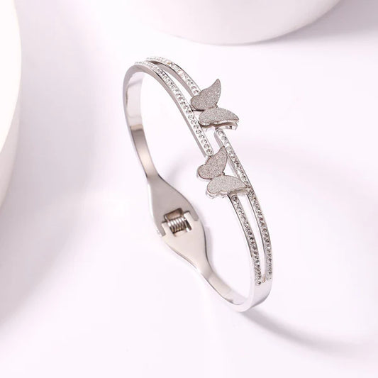 Silver Plated Butterfly inspired American Diamond Studded Anti-Tarnish Bracelet