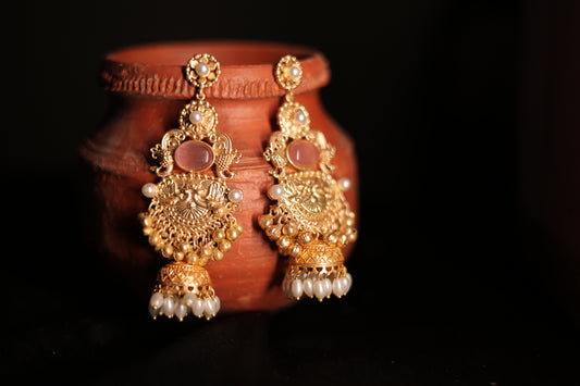 Temple jewelry jhumkas with pearl