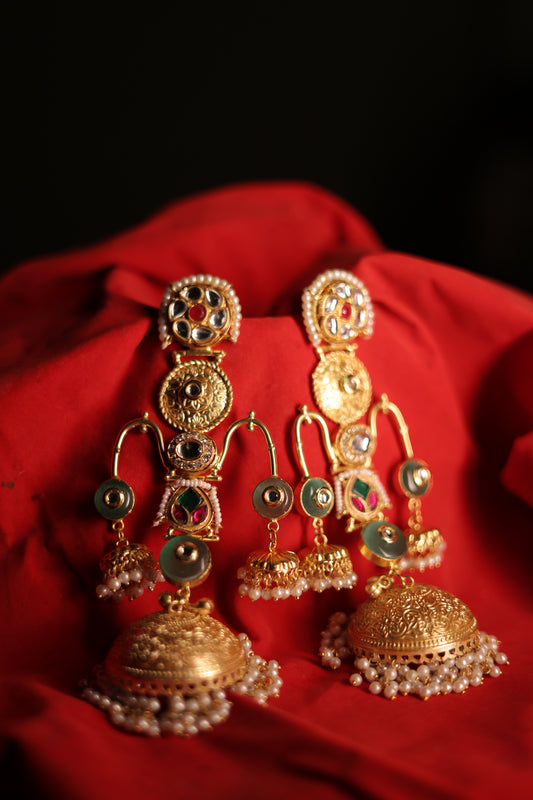Traditional kashmiri jhumkas in golden replica