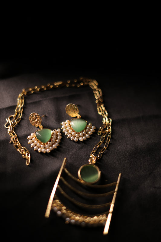 Monalisa Stone work brass necklace with earrings
