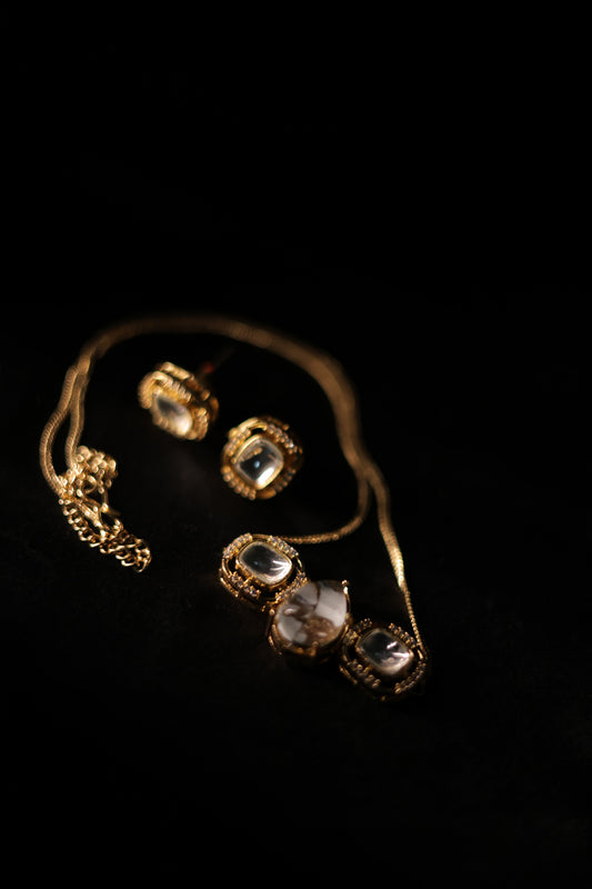 Polki chain necklace with earrings