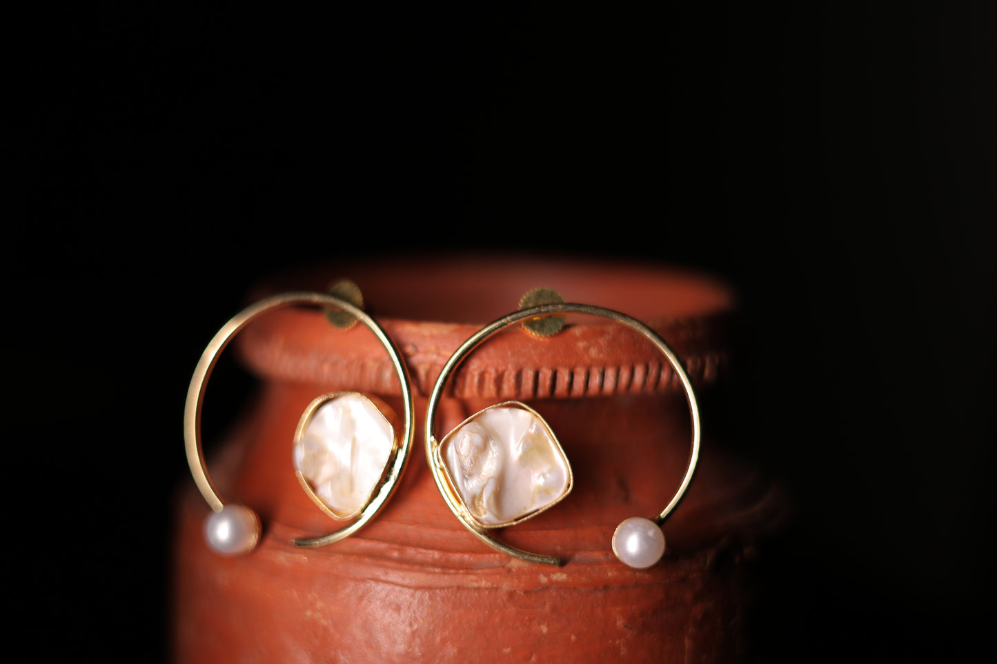 Handcrafted stone and pearl earrings