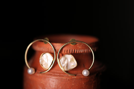 Handcrafted stone and pearl earrings