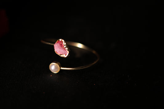 Gold plated cuff bracelet with stone